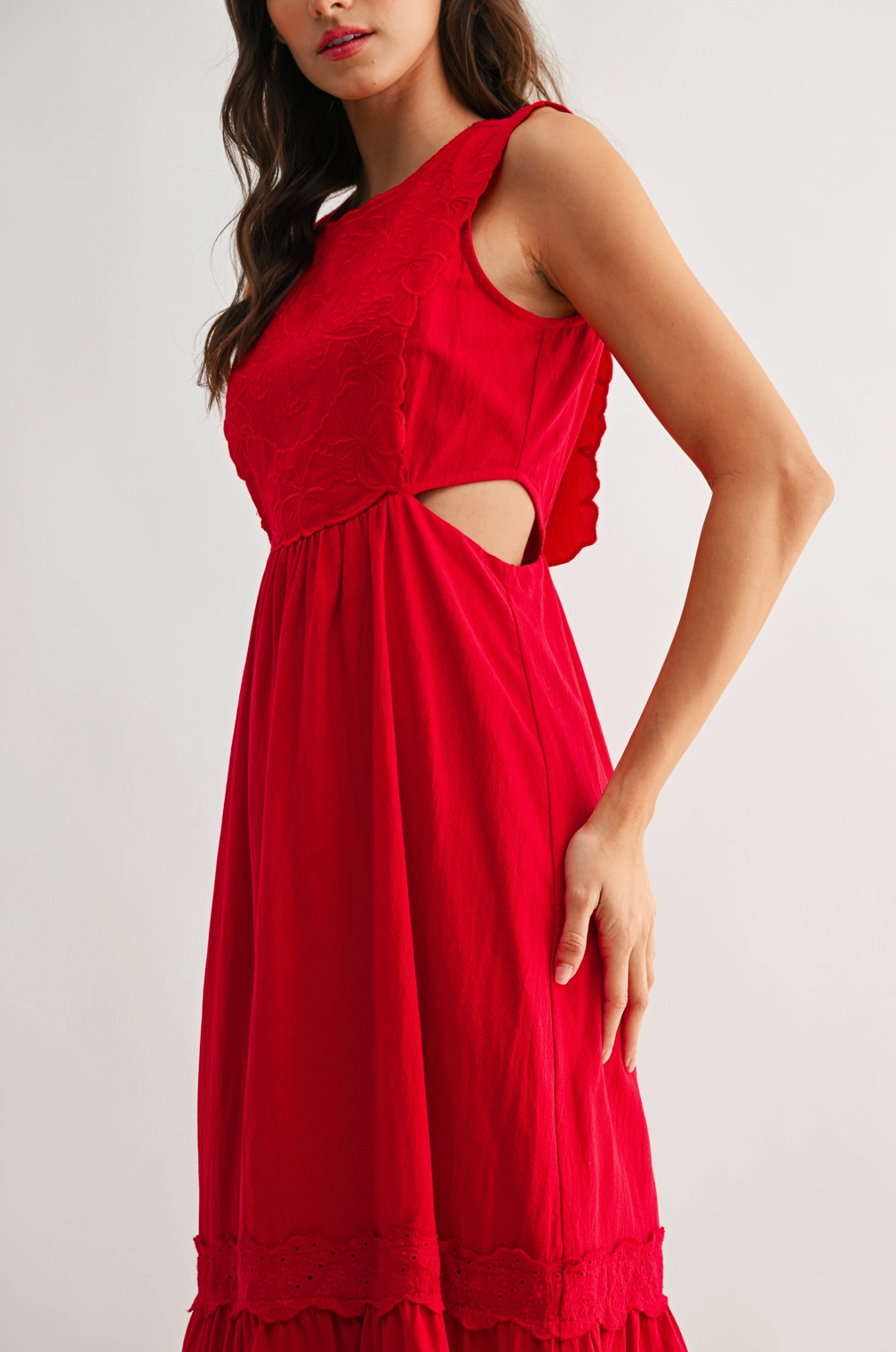 Embroidered Sleeveless Maxi Dress with Cut-Out