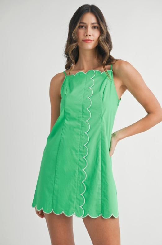 Contrast Scallop Detail Spaghetti Strap Mini Dress