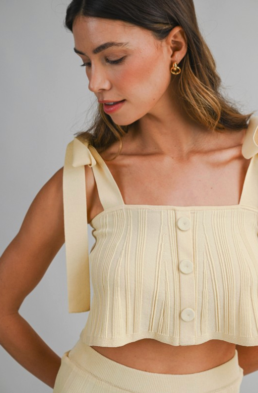 Pleated Knit Self Tie Crop Top