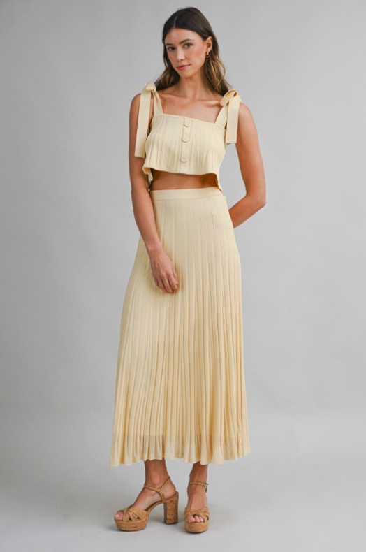 Pleated Knit Self Tie Crop Top