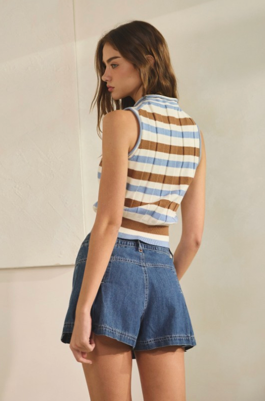 Dawn Stripe Roll-neck Sleeveless Knit Top
