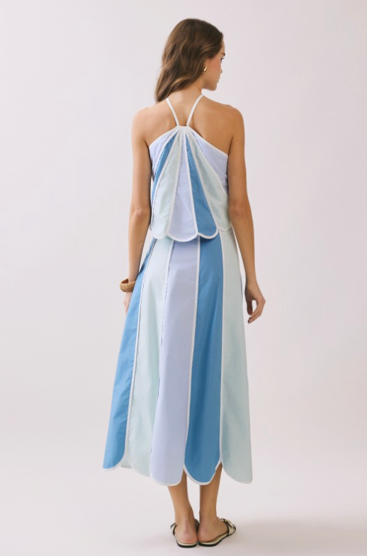 Color Block Scalloped Edges Detail Halter Top