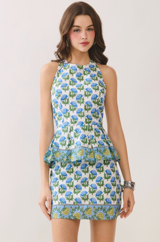 Floral Print Smocked Back Halter Neckline Top