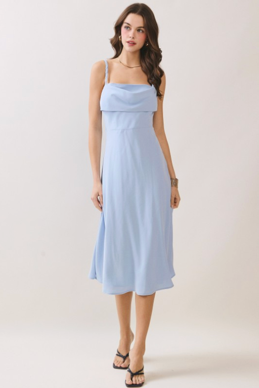 Braided Shoulder Straps Cowl Neck Midi Dress