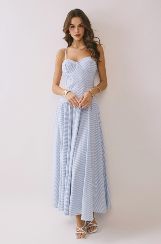 Striped Sweetheart Neck Corset Style Maxi Dress