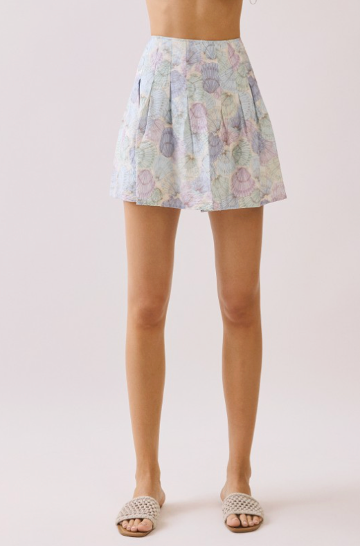 Pleated Detail High Rise A Line Printed Skirt