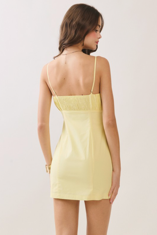 Gathered Bust Square Neck Smocked Back Dress