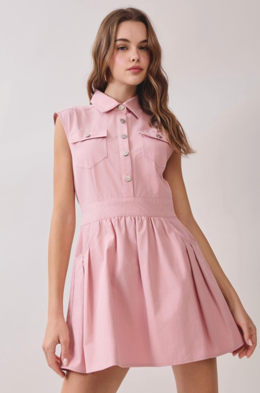 Flap Chest Pocket Detail Button Front Shirt Dress