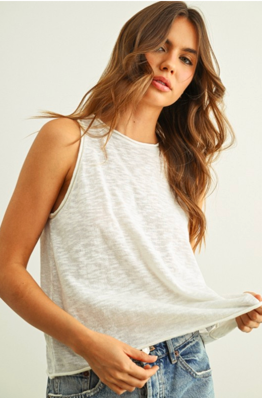 Sleeveless Slub Knitted Top With Rolled Hem Detail