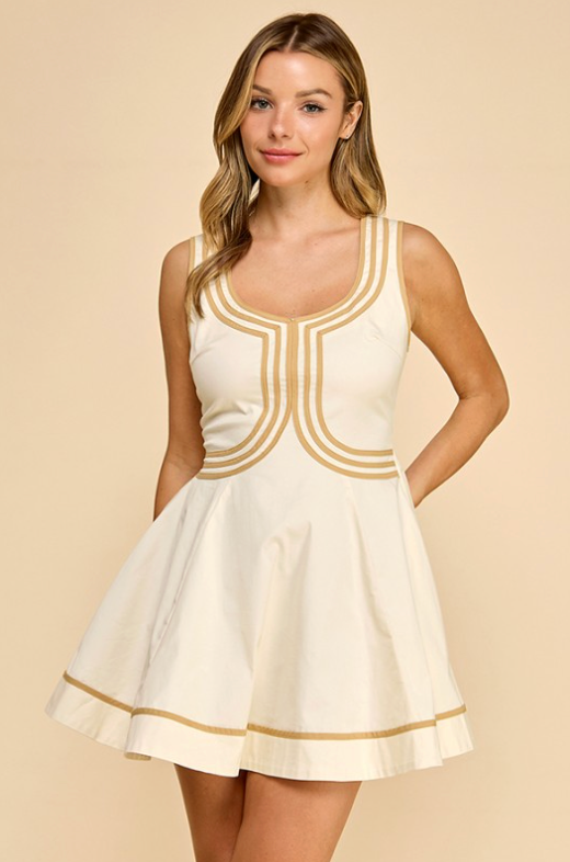 Deep Shaped Neckline Contrast Binding Mini Dress