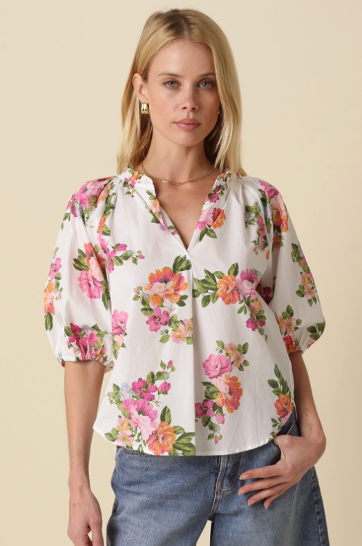 Londyn Floral Puff-sleeve Blouse