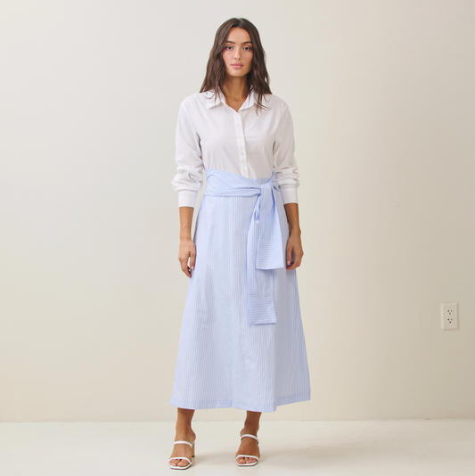 Two-Tone Maxi Tie-Waist Shirtdress