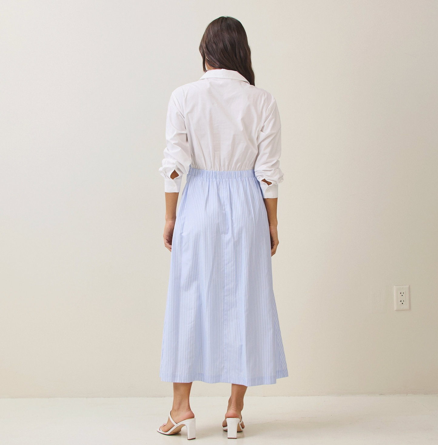 Two-Tone Maxi Tie-Waist Shirtdress