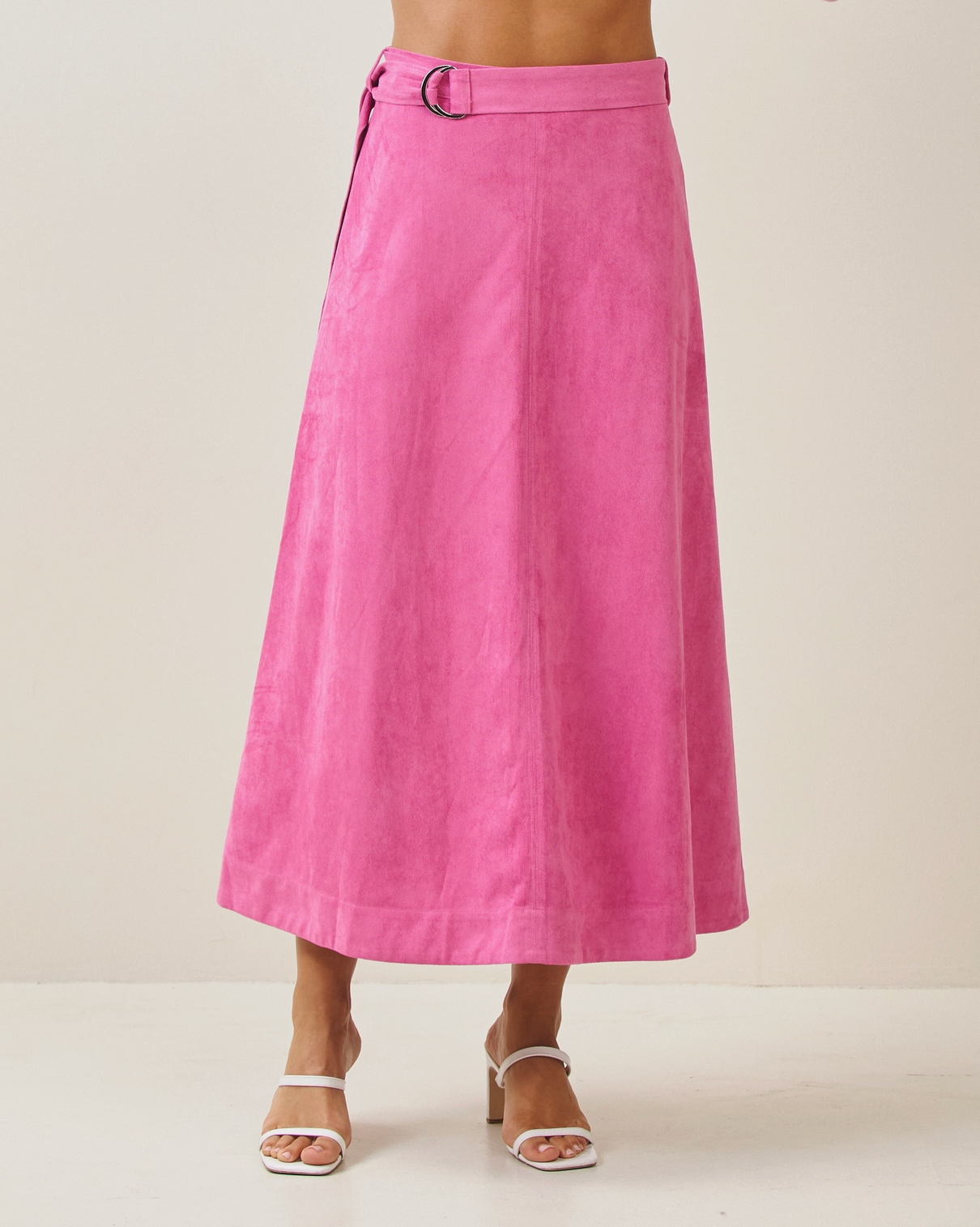 Belted A-Line Vegan Suede Skirt