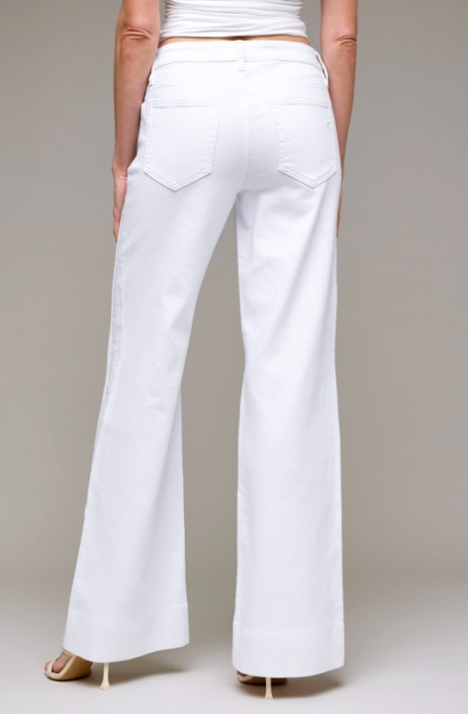 White Denim Pintuck Mid Rise Comfort Flare