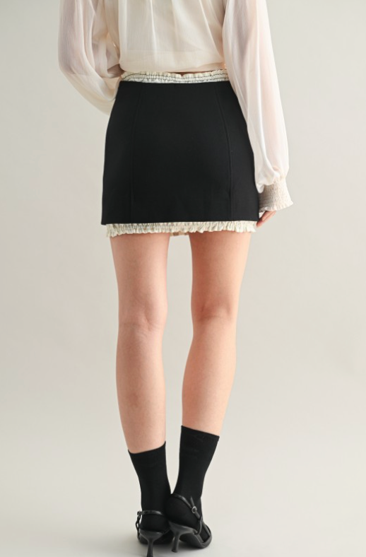 Contrast Trim Ruffled Mini Skirt