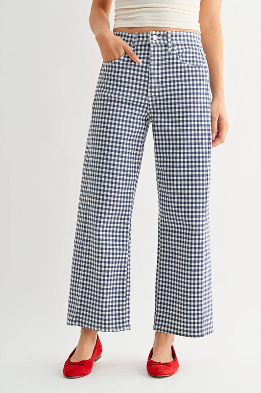 Navy Gingham - Barrel Jean Twist