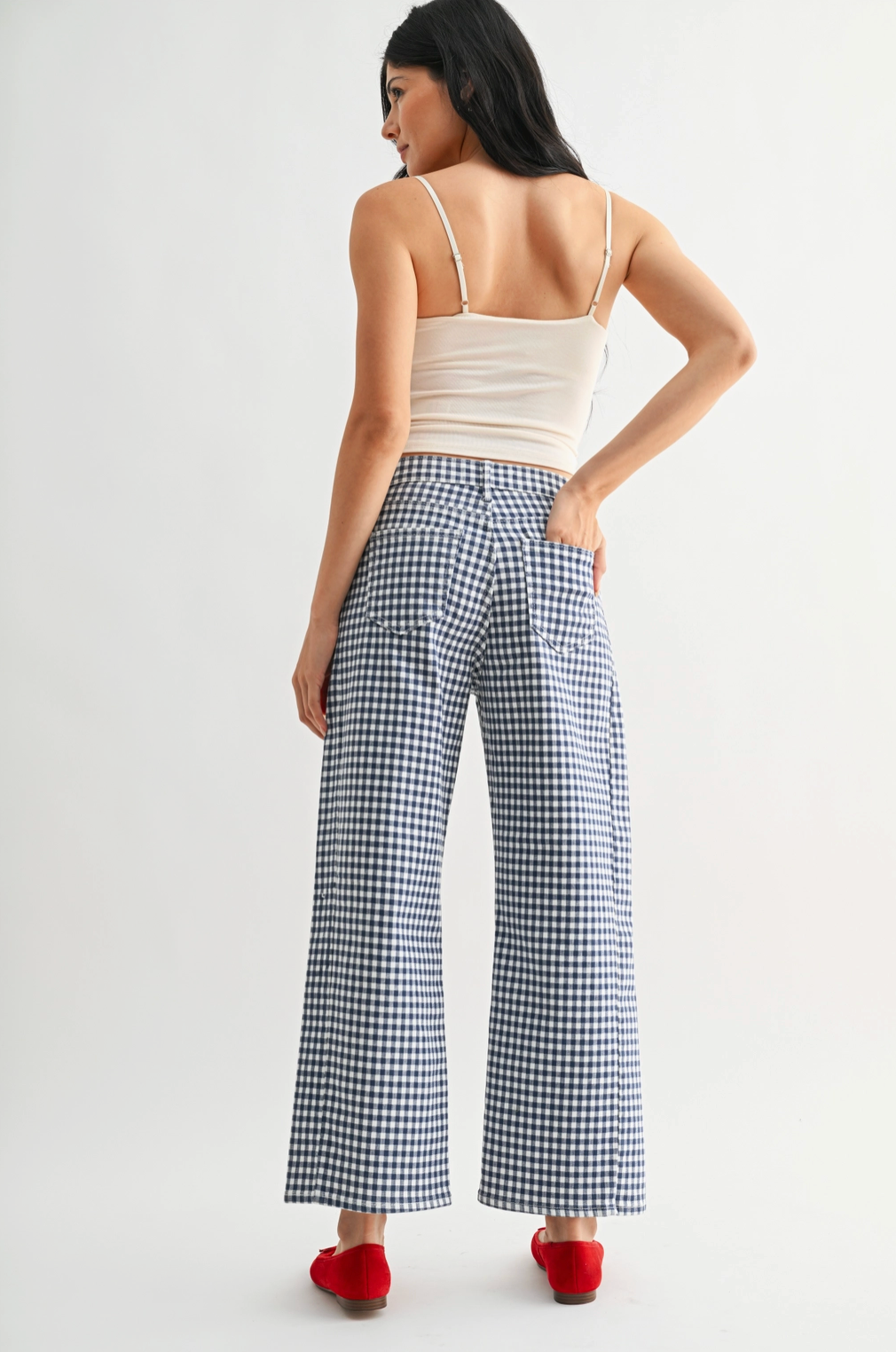 Navy Gingham - Barrel Jean Twist