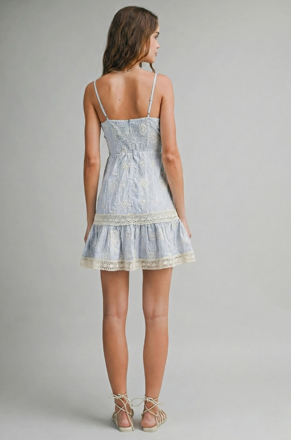 Blue Floral Lace Mini Dress