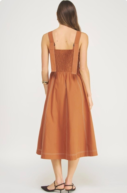 Contrast Top Stitch Detail Sleeveless Midi Dress