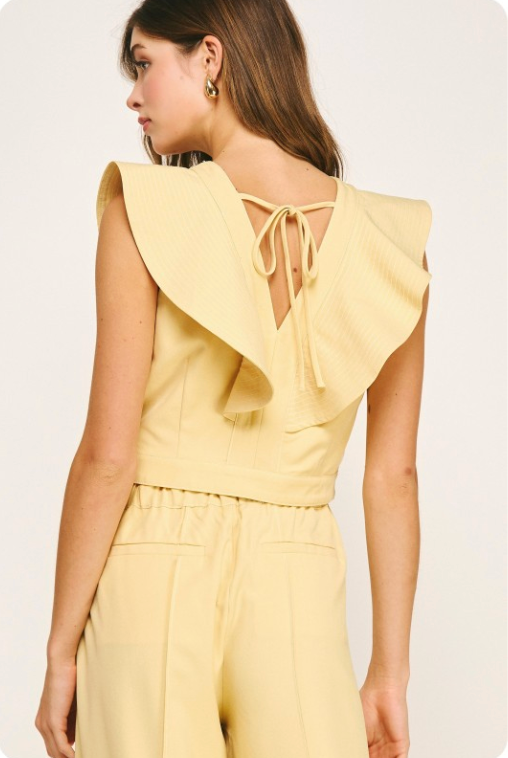 Top Stitch Ruffle Detail V-neck Top