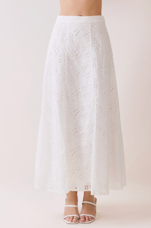 Eyelet Embroidered Side Zipper A Line Maxi Skirt