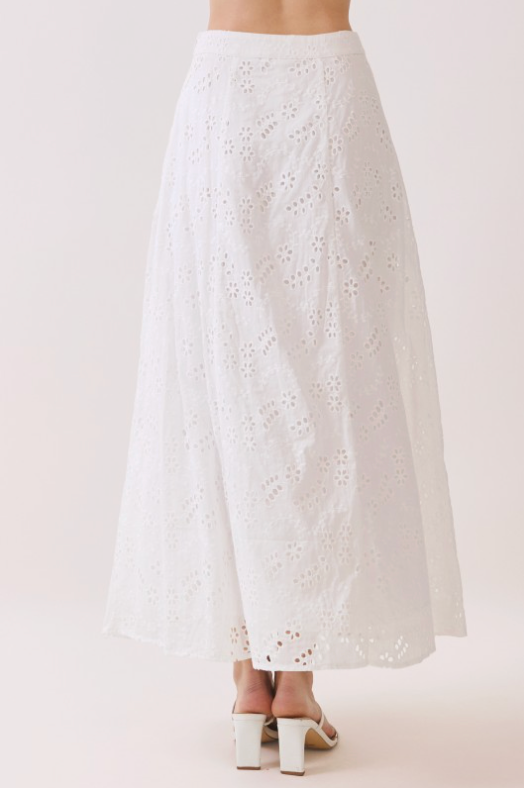 Eyelet Embroidered Side Zipper A Line Maxi Skirt