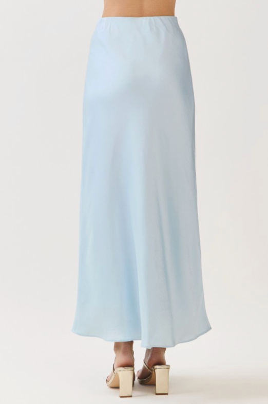 Solid Satin Side Zipper Closure A Line Maxi Skirt