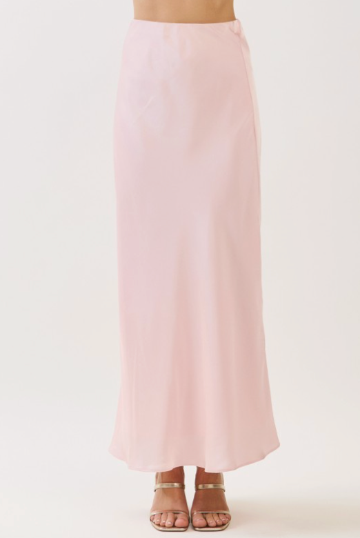 Solid Satin Side Zipper Closure A Line Maxi Skirt