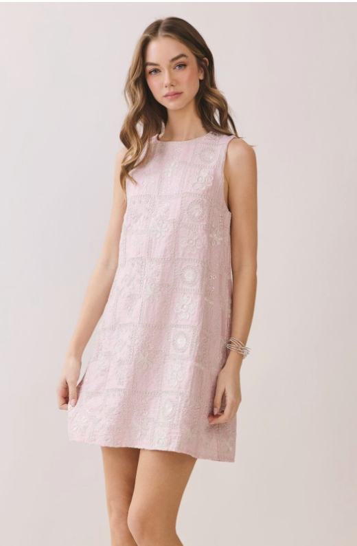 Embroidered Patchwork Sleeveless Shift Dress