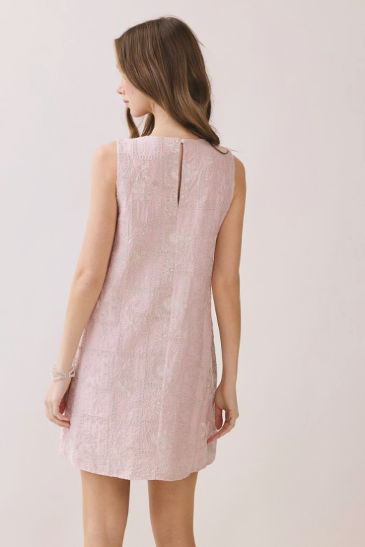 Embroidered Patchwork Sleeveless Shift Dress
