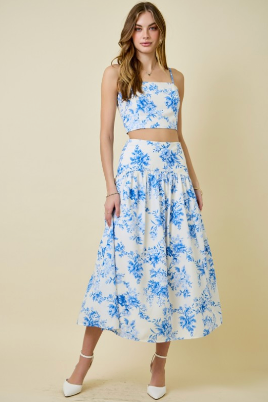 Floral Print Crop Top With Smocked Back & Straps