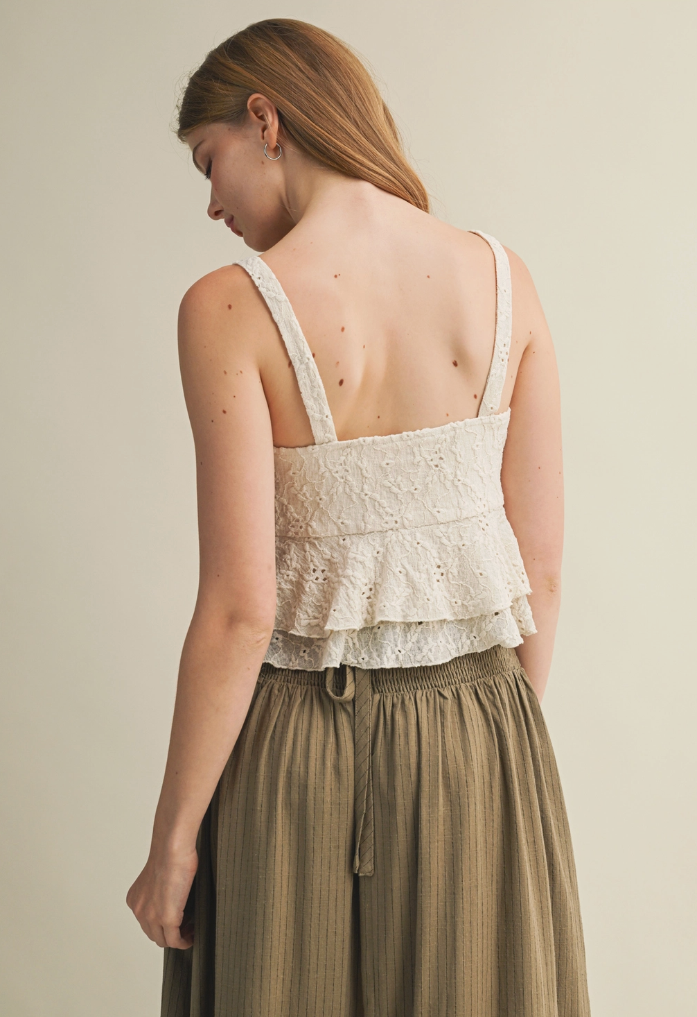 Jacquard Jersey Cami Top with Ruffle Details