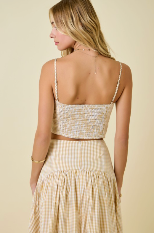 Gingham Top W/ Smocked Back & Adjustable Straps