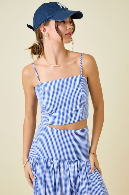 Gingham Top W/ Smocked Back & Adjustable Straps