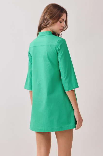 Mandarin Collar Contrast Frog Button Detail Dress