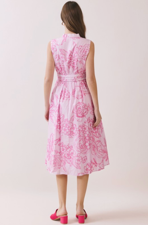 Floral Print Tie Waist Fit & Flare Midi Dress