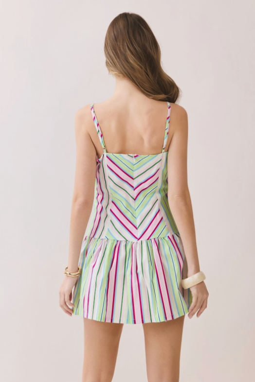 multi Stripe Drop Waist Sleeveless Mini Dress
