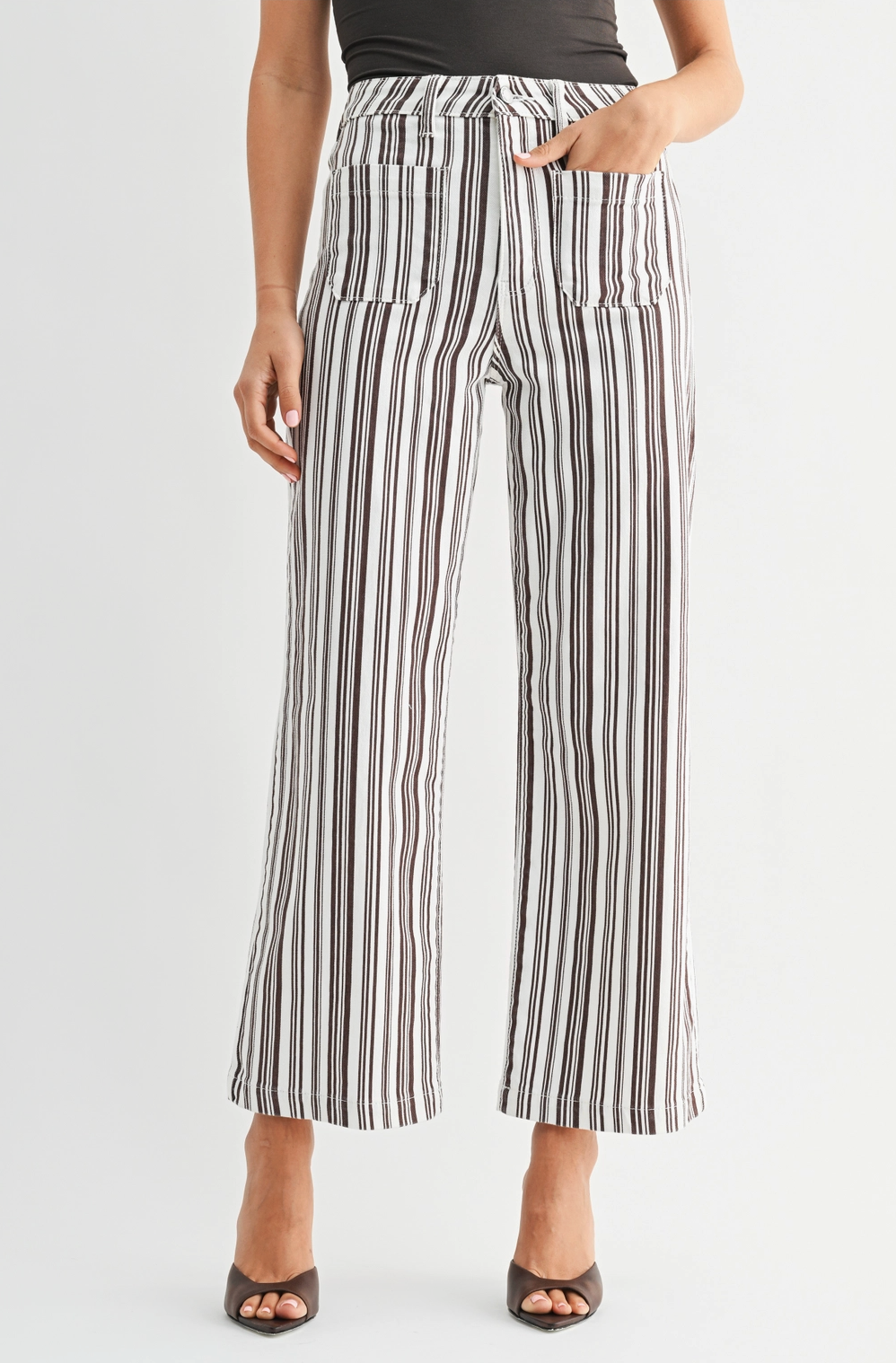Patch Pocket Wide Leg - Brown Stripe