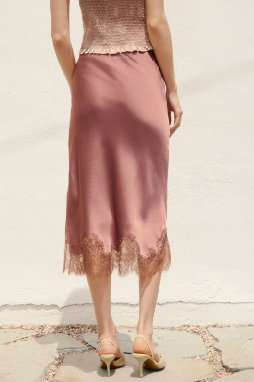 Dull Satin Lace Hem Pencil Skirt