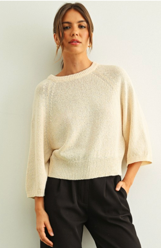 Round Neck 3/4 Sleeve Knitted Top