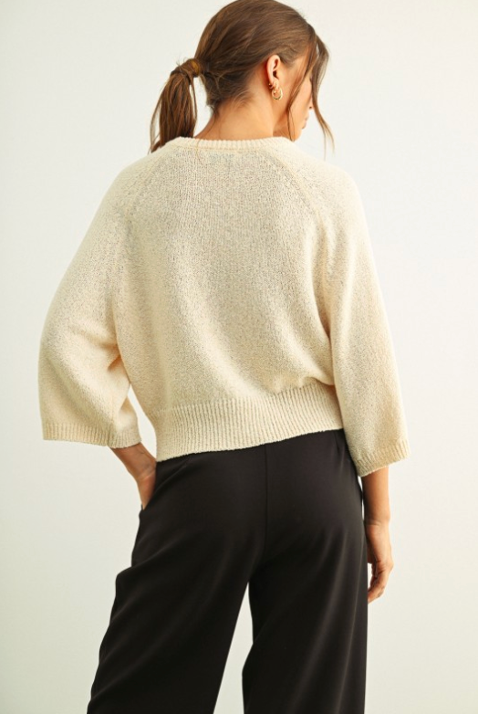 Round Neck 3/4 Sleeve Knitted Top