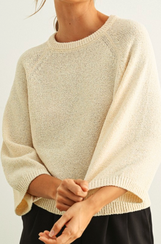 Round Neck 3/4 Sleeve Knitted Top