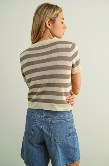 Striped Knitted Short Sleeve Top