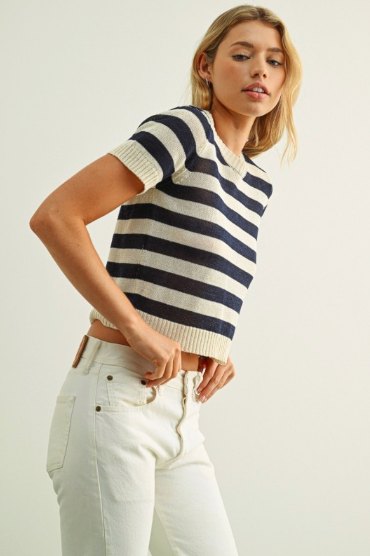 Striped Knitted Short Sleeve Top