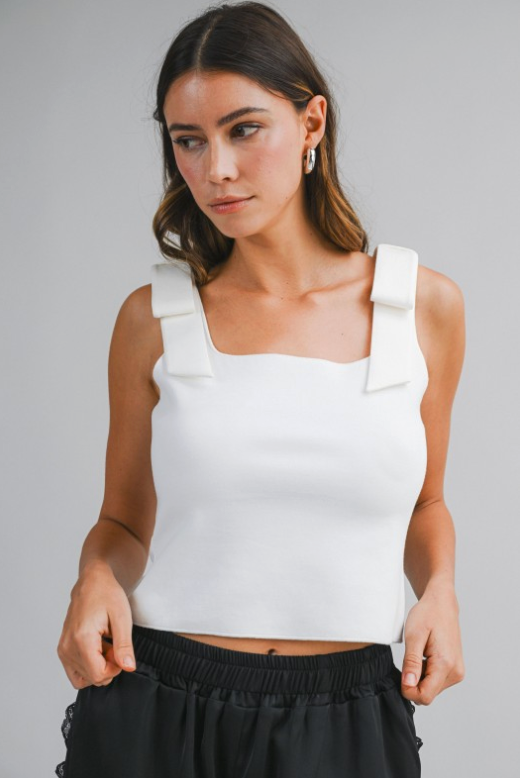 Square Neck Shoulder Bow Strap Top