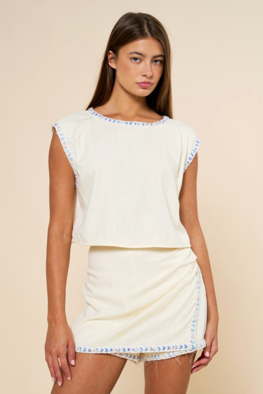 Sleeveless Crop Top with Contrast Hem