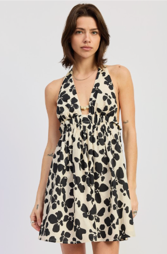 Cinched Waist Mini Halter Dress