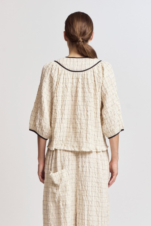 Twill Tape Detail With Puff Sleeves Top