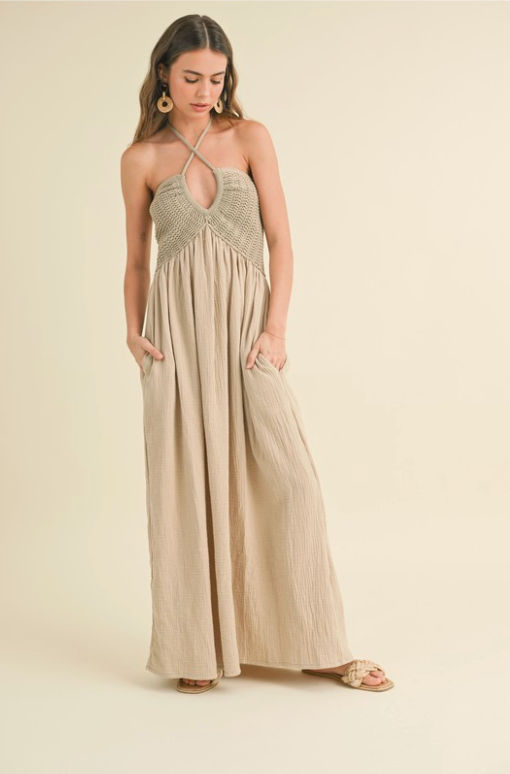 Washed Gauze With Crochet Top Contrast Dress